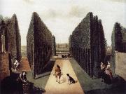 unknow artist Hartwell House,Topiary alleys behind the wilderness and William iii Column oil on canvas